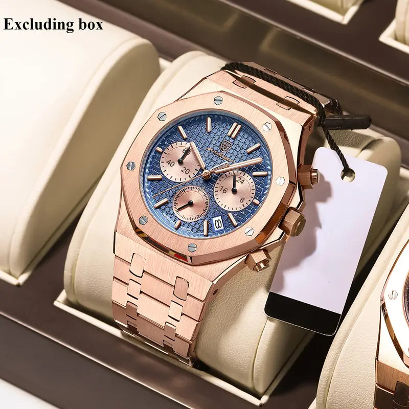 POEDAGAR Men's Luxury Chronograph Watch - Rose Golden